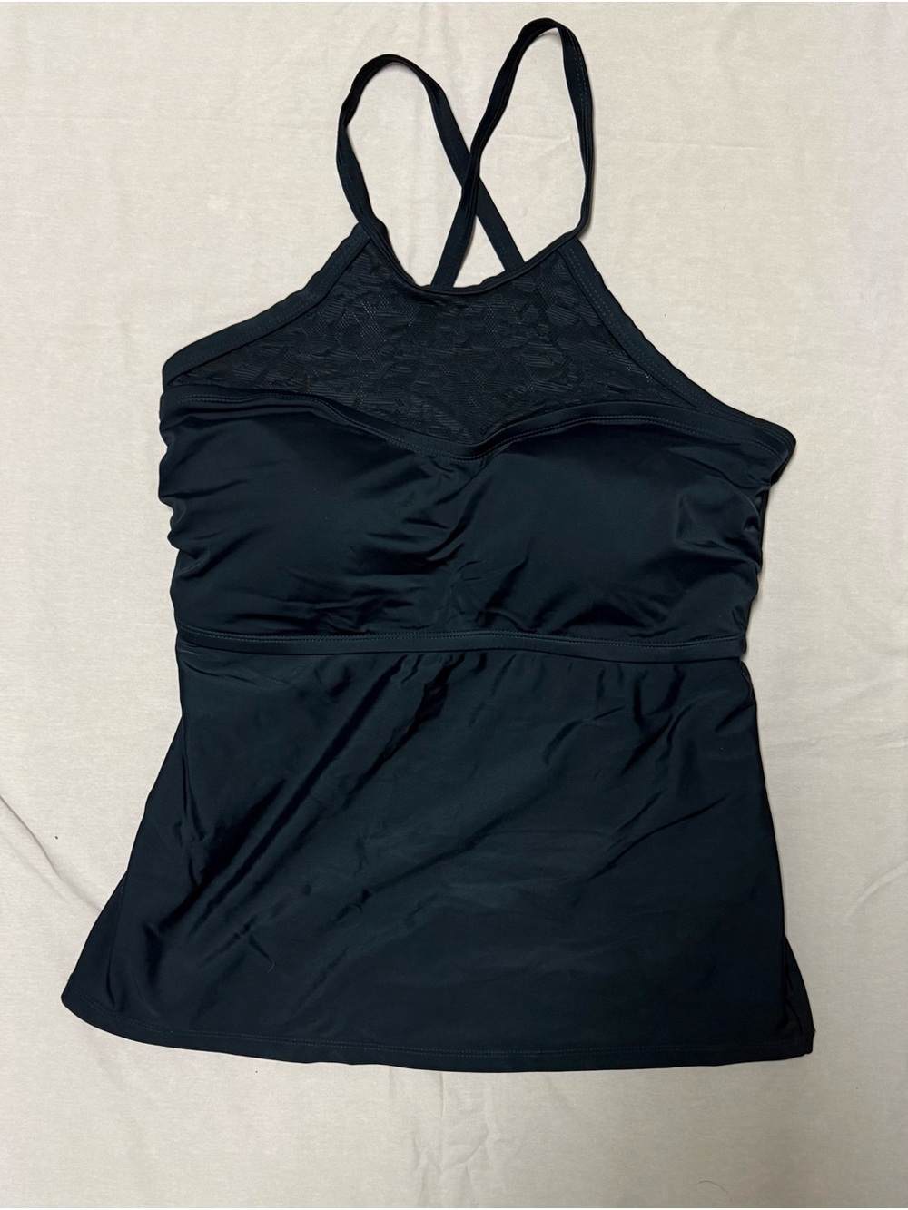 Black Lace Yoke Swim Top